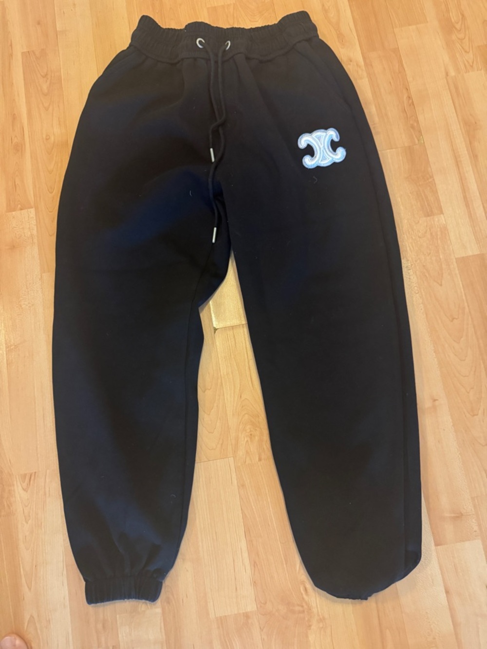 Celine Black Jogger Sweatpants with Embroidered Crest